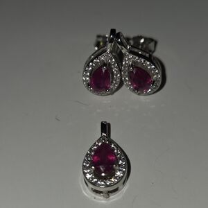 Sterling Silver and Ruby Earring And Pendant Set